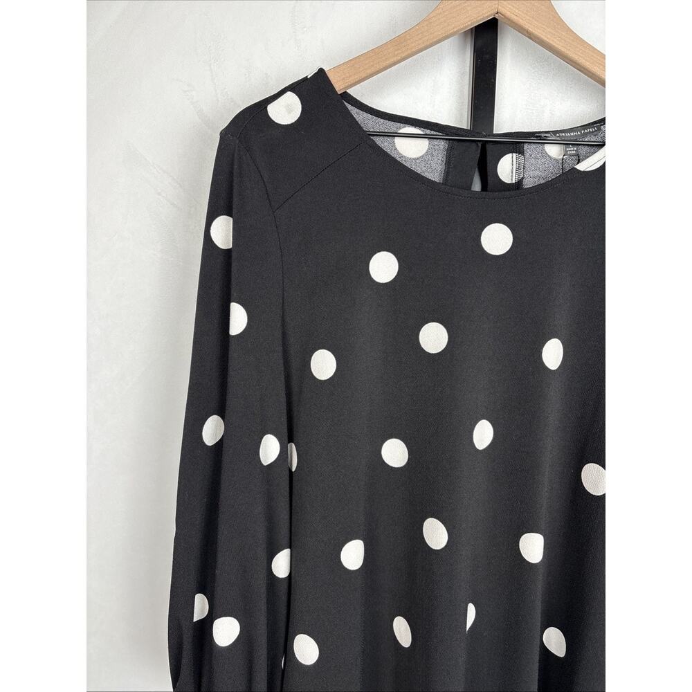 Adrianna Papell Women’s Large Black Polka Dot Blouse 3/4 Sleeve Career Flowy NEW - Picture 3 of 15